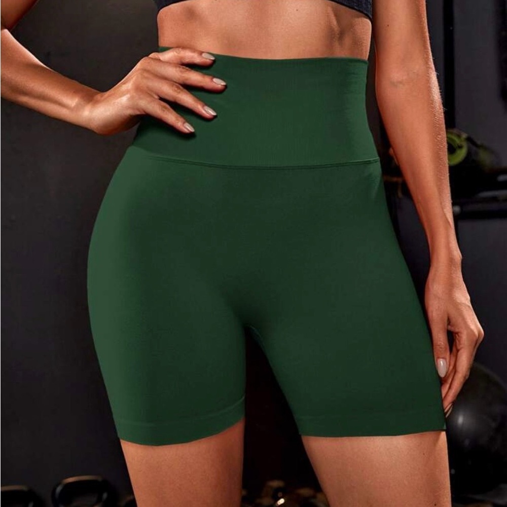 Seamless High-Rise Gym Bike Shorts - Forest Green Size S Small